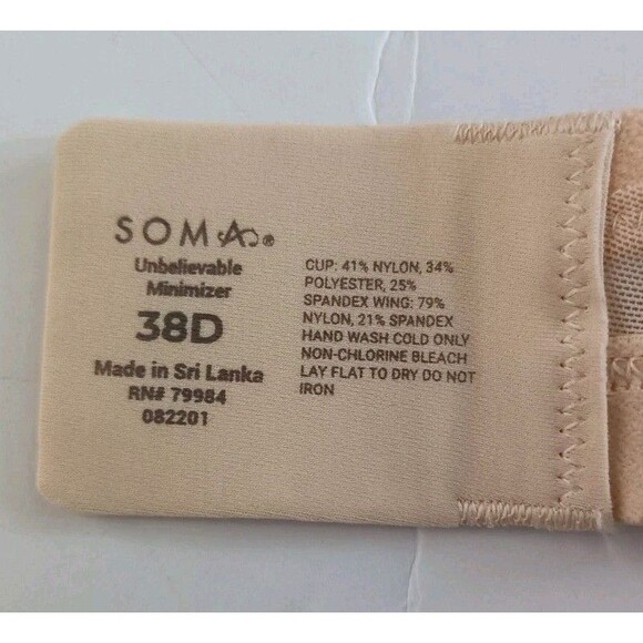 Soma Unbelievable Minimizer Bra Size 38D Pale Sand Unlined Underwire Balconett - Picture 4 of 7